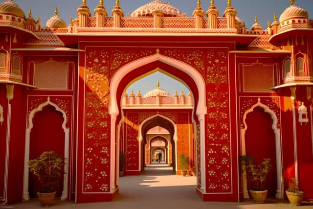 entrance at city palace complex in jaipur, rajasthan a